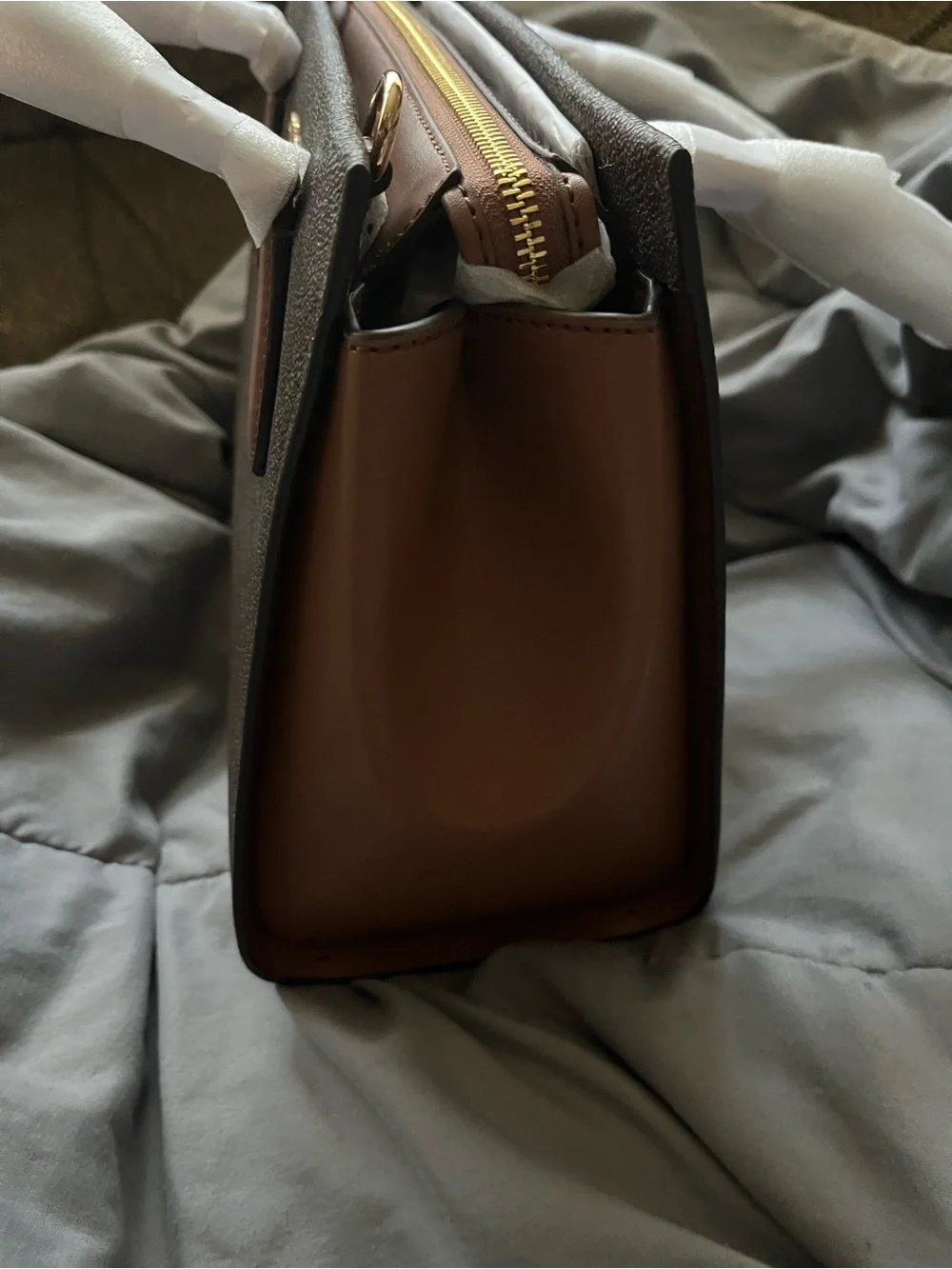 Michael Kors Dark Brown Logo Satchel with Tan Accents